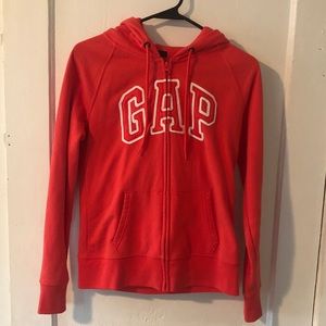 GAP Coral Pink and White Logo Zip-Up Hoodie Y2K Size Small